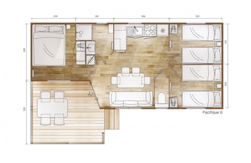 Kustpark nieuwpoort stacaravan pacifique 6 personen plattegrond